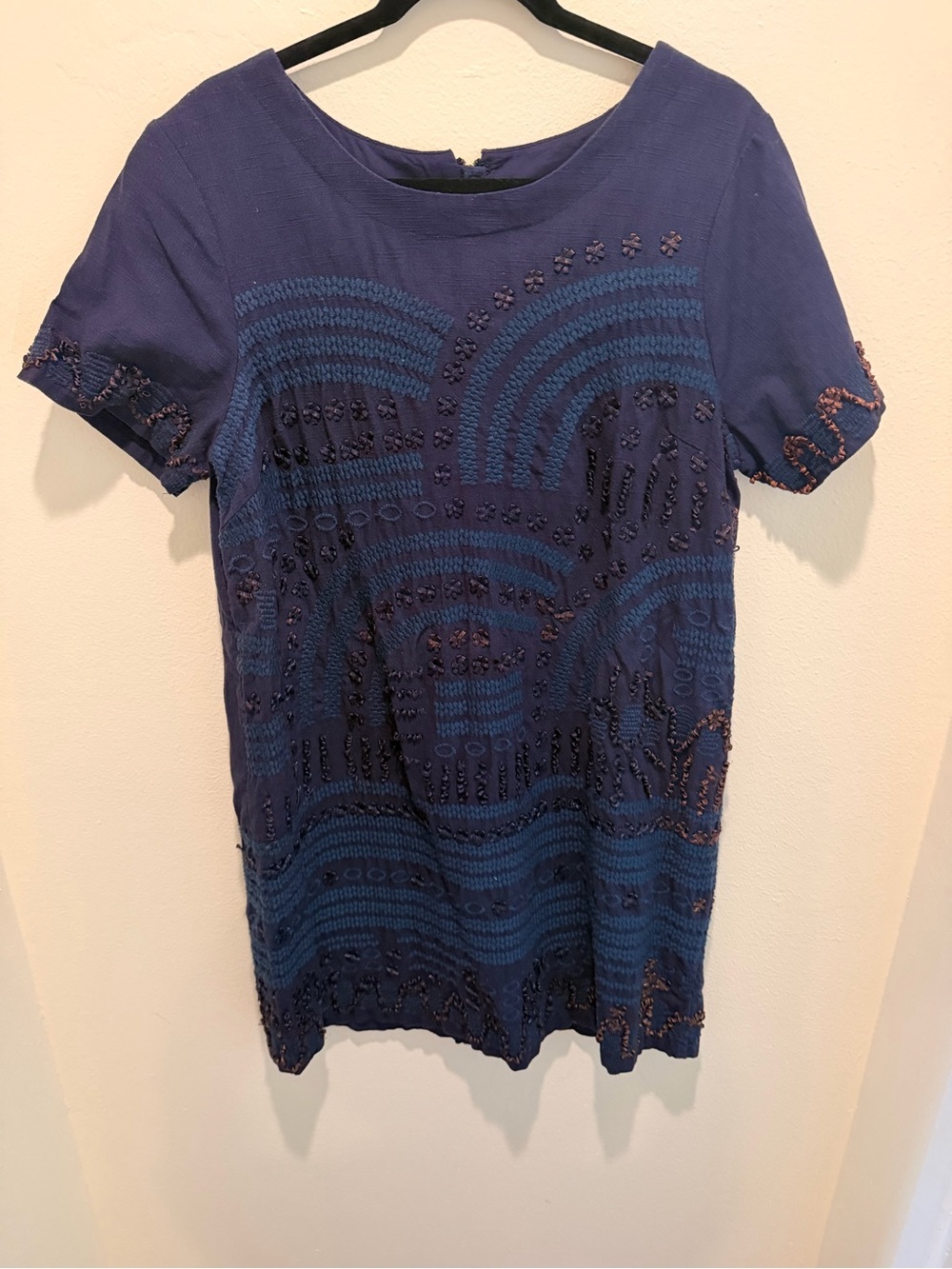 Anthropologie Navy & Royal Blue Embellished Short Sleeve Tunic